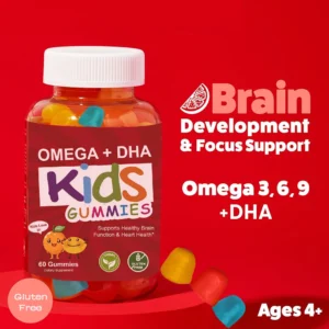 OMEGA + DHA Gummies for Kids, with Omega 3 6 9 + DHA, Vitamin C